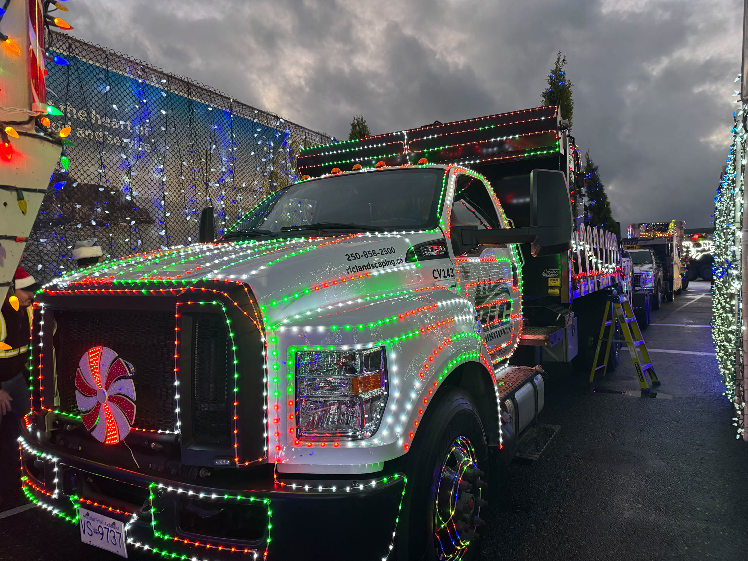 RLC truck decorated for the holiday light parade